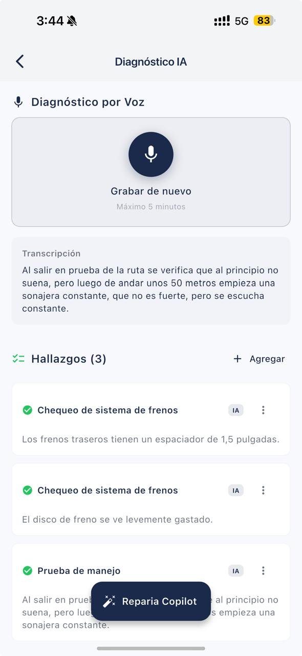 Reparia - Dictado por voz con IA para diagnósticos